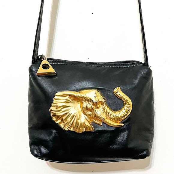 Vintage Handbags - Vintage Dawli Elephant Leather Bag Purse Black Adjustable Gold Hardware USA Made